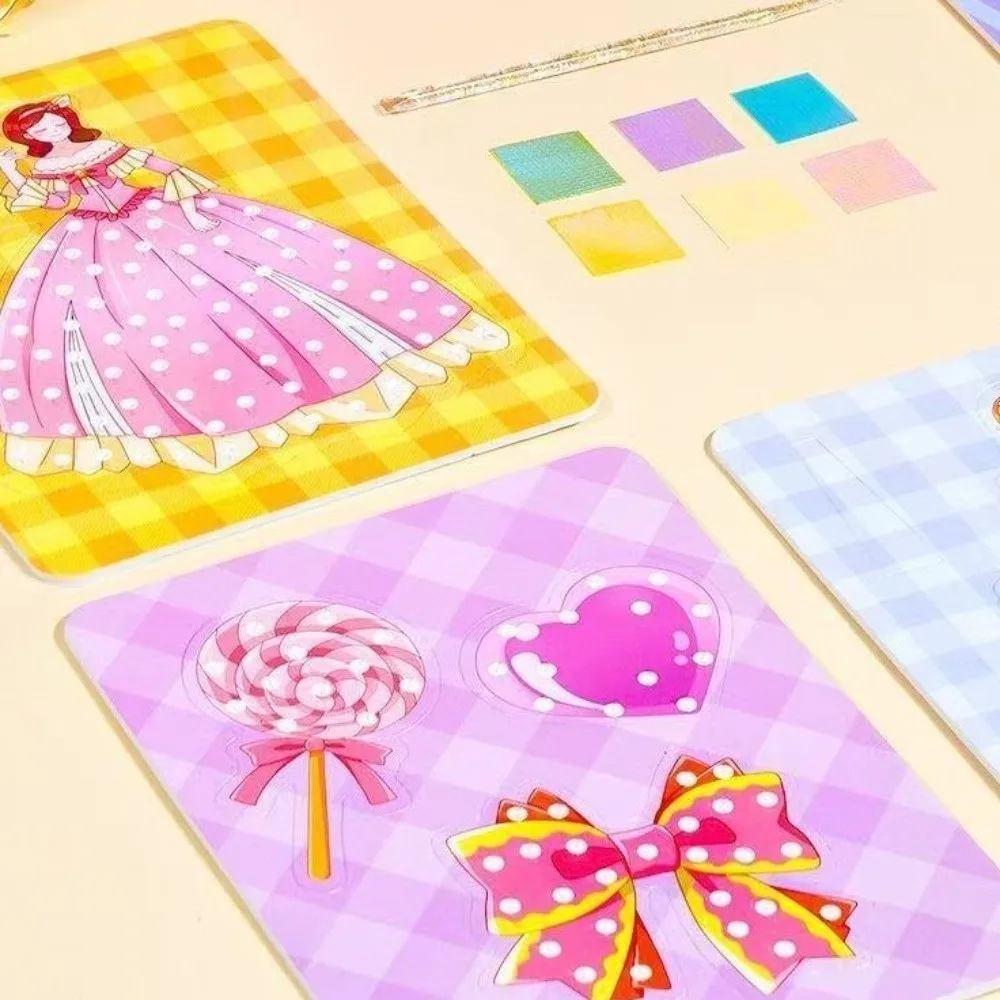 Creative Princess Theme Poke Art Handmade Puzzle Fabric Art Craze Poke Art Sticky DIY Dress Up Sticker Book Children