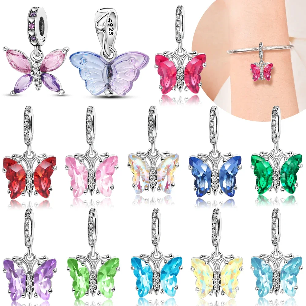 

Original 925 Silver Red Butterfly Colored Zircon Pendant Charms Bead Fit Bracelet Valentine's Day Gift Jewelry Diy Set Accessory