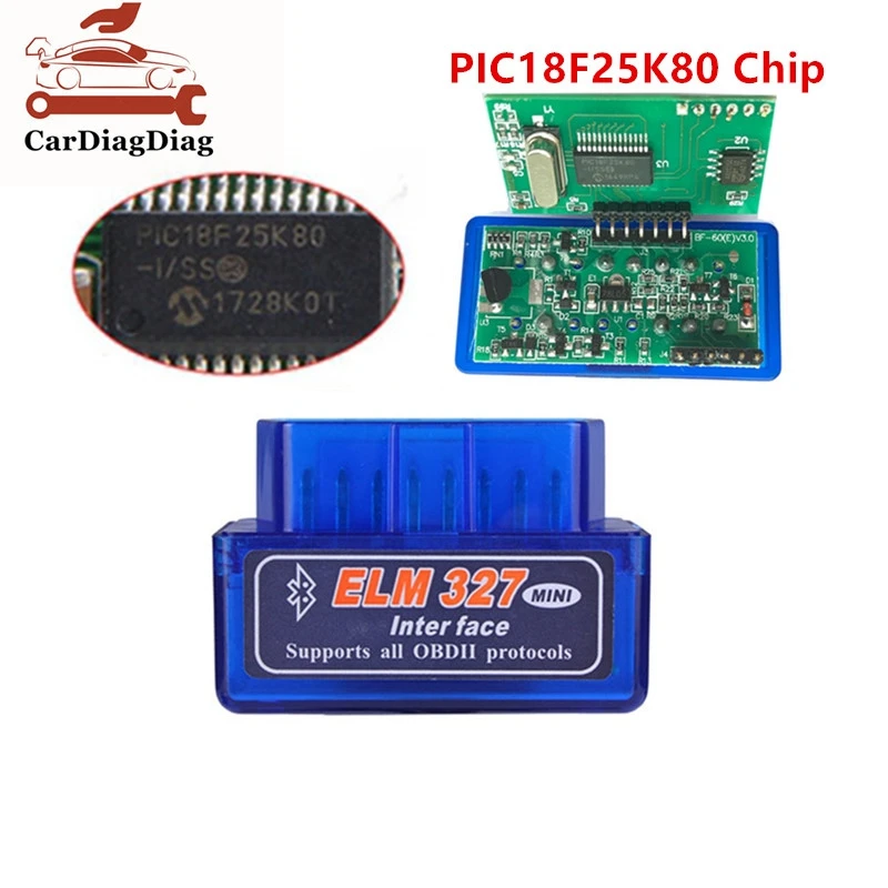 Best Quality Bluetooth 2PCB ELM327 V1.5 PIC18F25K80 Chip Car OBD2 Interface Code Reader Works on Android Scan Tool