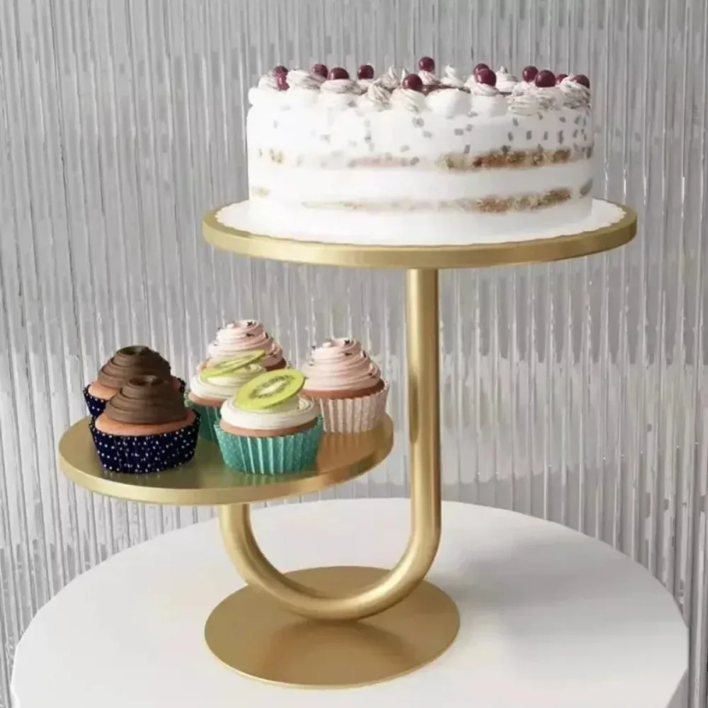 10/8 Inch Gold Cake Stand 2 Tier Round Cupcake Stand for Parties Dessert Wedding Birthday Family Party Tray Pie Plates