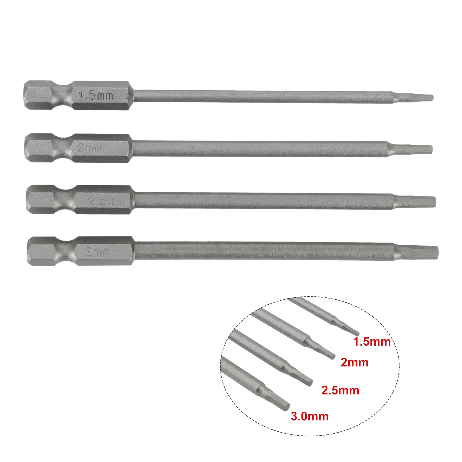 4pcs 1/4 Hex Shank Magnetic Head Screw Driver Screwdriver Bit 1.5/2.0/2.5/3.0mm Steel Anti Slip Hex Screw Equipment
