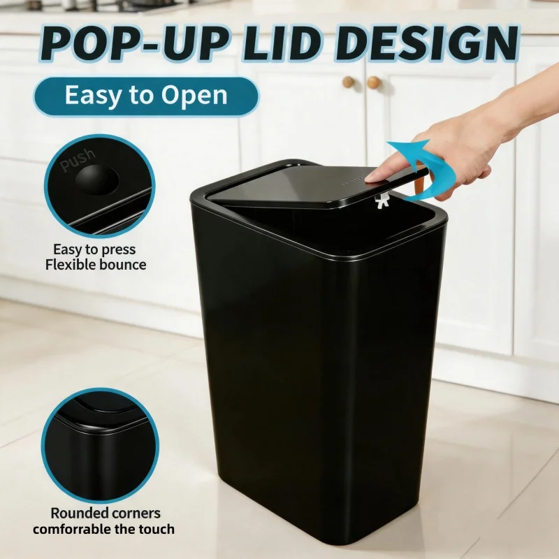 10L Pop-Up Ultra-Thin Trash Can, Bathroom And Kitchen Trash Can, Space-Saving, Leak-Proof And Odor-Proof Trash Can With Lid