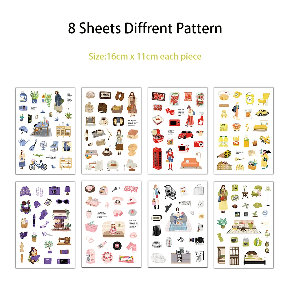 8PCS Weekend Life DIY Stickers Healing Exquisite Hand Account Materials Phone Cases Laptop Suitcases Water Cups Waterproof