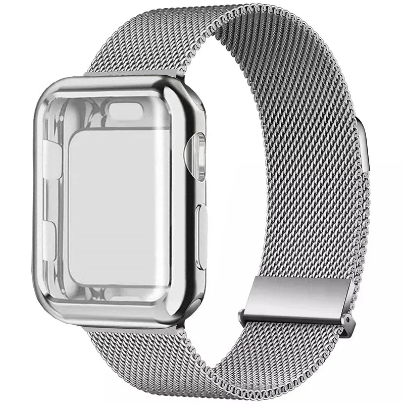 Case+Milanese Loop For Apple Watch Band 44mm 45mm 38mm-42mm-41mm 40mm Metal Magnetic bands iwatch Series 9 8 7 6 5 4 3 SE Strap