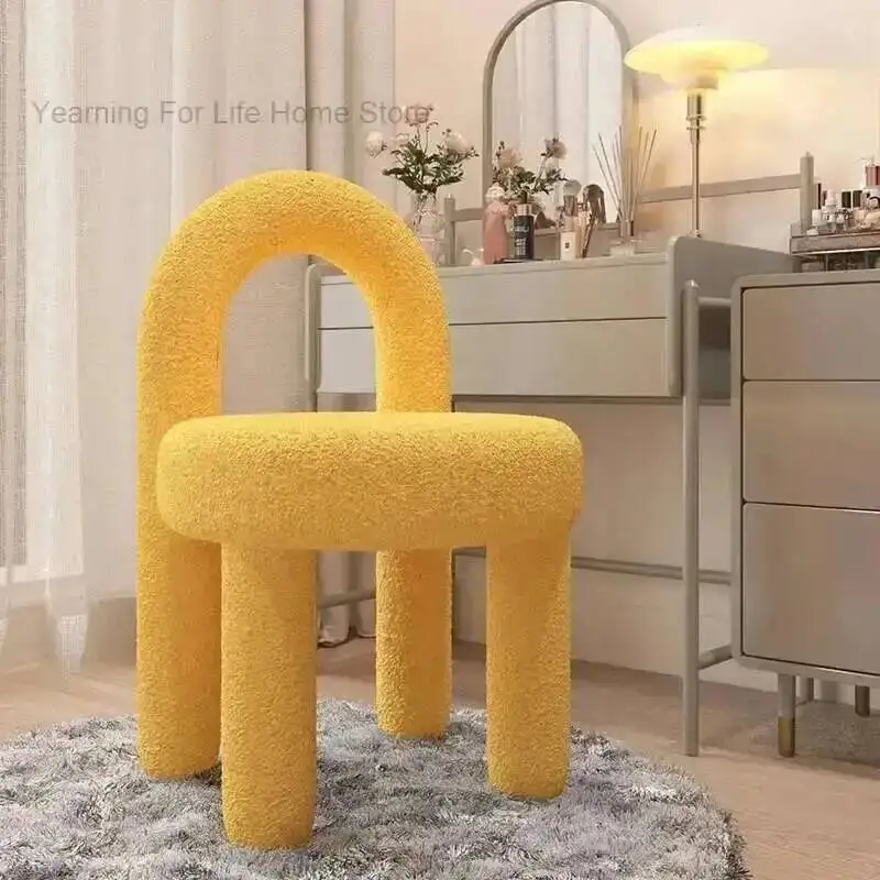 

Simple Makeup Living Luxury Modern Chair Light Room Lamb Wool Chair Bedroom Dresser Stool Cream Style Manicure Chair Rgonomic