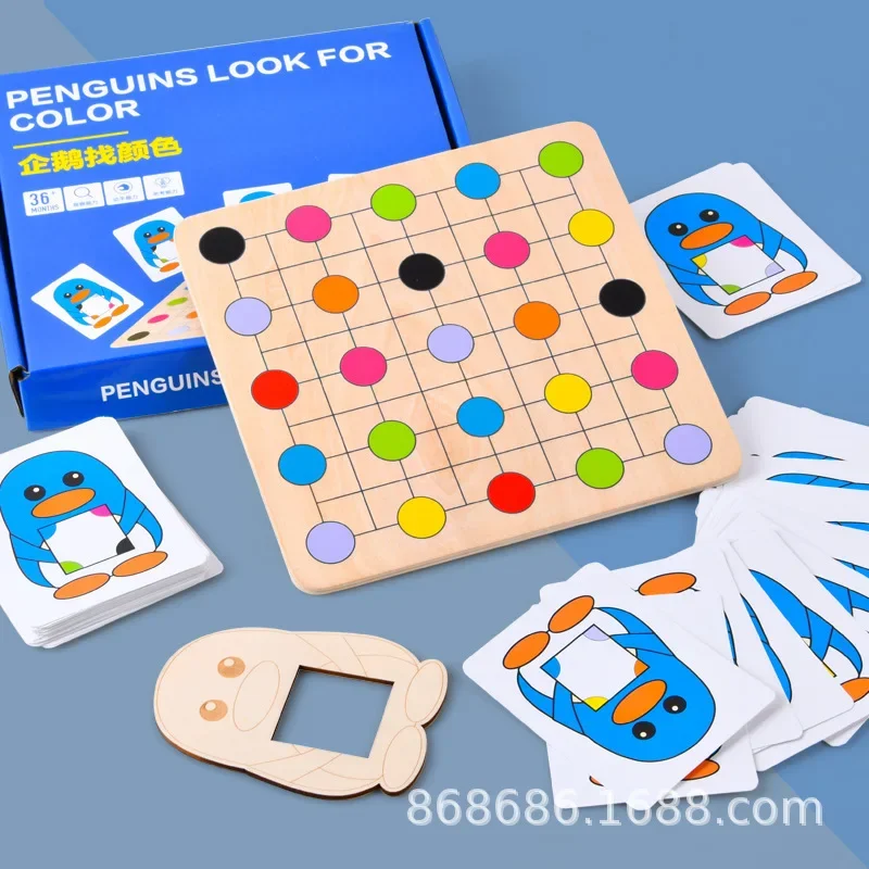 Pinguin Finden Farbspiel Montessori Baby Holz Lernspielzeug für Kinder Früherziehung Farbabstimmung Kleinkind Lernen