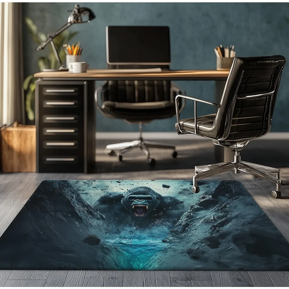 King Kong gorilla breaking through ice crystal velvet rug movie monster theme gaming room carpet dramatic action scene floor mat