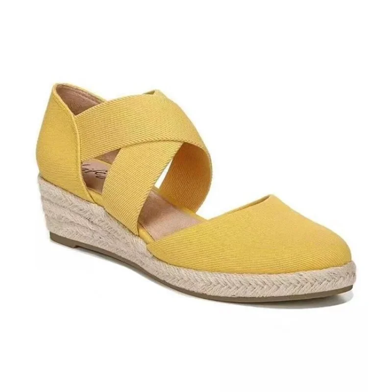 Women Sandals Summer Fashion Solid Color Espadrilles Casual Cross Belt Casual Wedge Sandal Fashion Outdoor Beach Ladies Shoes