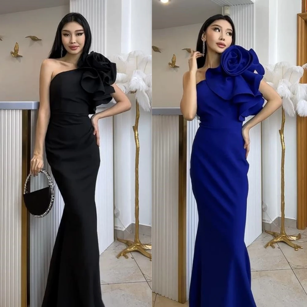 Jiayigong    Satin Flower Valentine's Day Mermaid One-shoulder Bespoke Occasion es Floor-Length