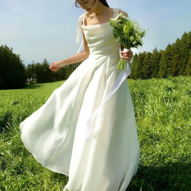 

Sweet Simple Wedding Dresses For Women Fashion Spaghetti Straps Long Bridal Dress Newest Elegant A Line Sukienka Na Wesele