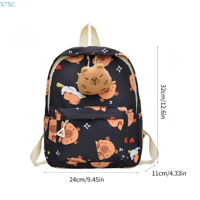 X7XC Cartoon Capybara Backpack Designed For Students Comfortable Schook Bag Casual Daypack With Adjustable Shoulder Strap