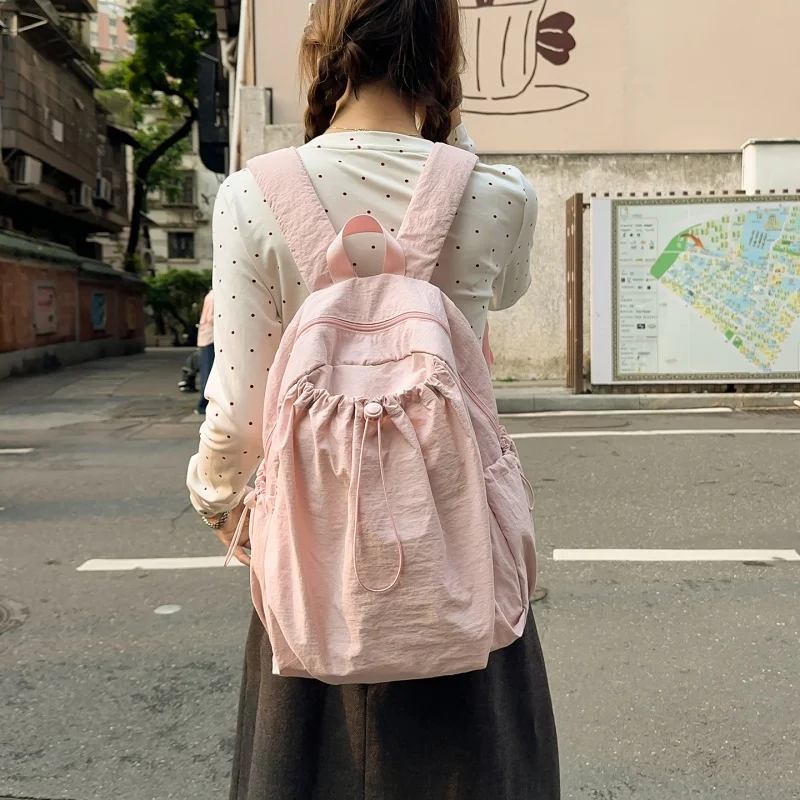 Women Backpack Solid Color Casual Backpack for Girls & Teens, Female College Students Travel Backpack Waterproof Nylon Bookbag