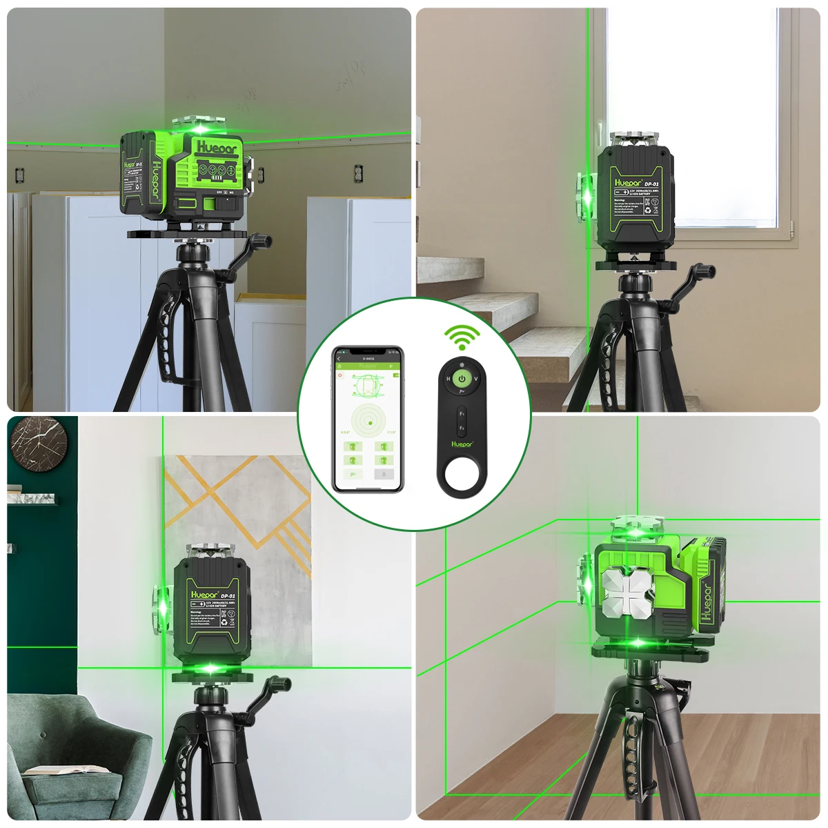 Imagem -04 - Auto-nivelamento Green Beam Bluetooth Ferramenta Laser Controle Remoto Li-ion Bateria Carry Case Rígido P04cg Nível Huepar4d