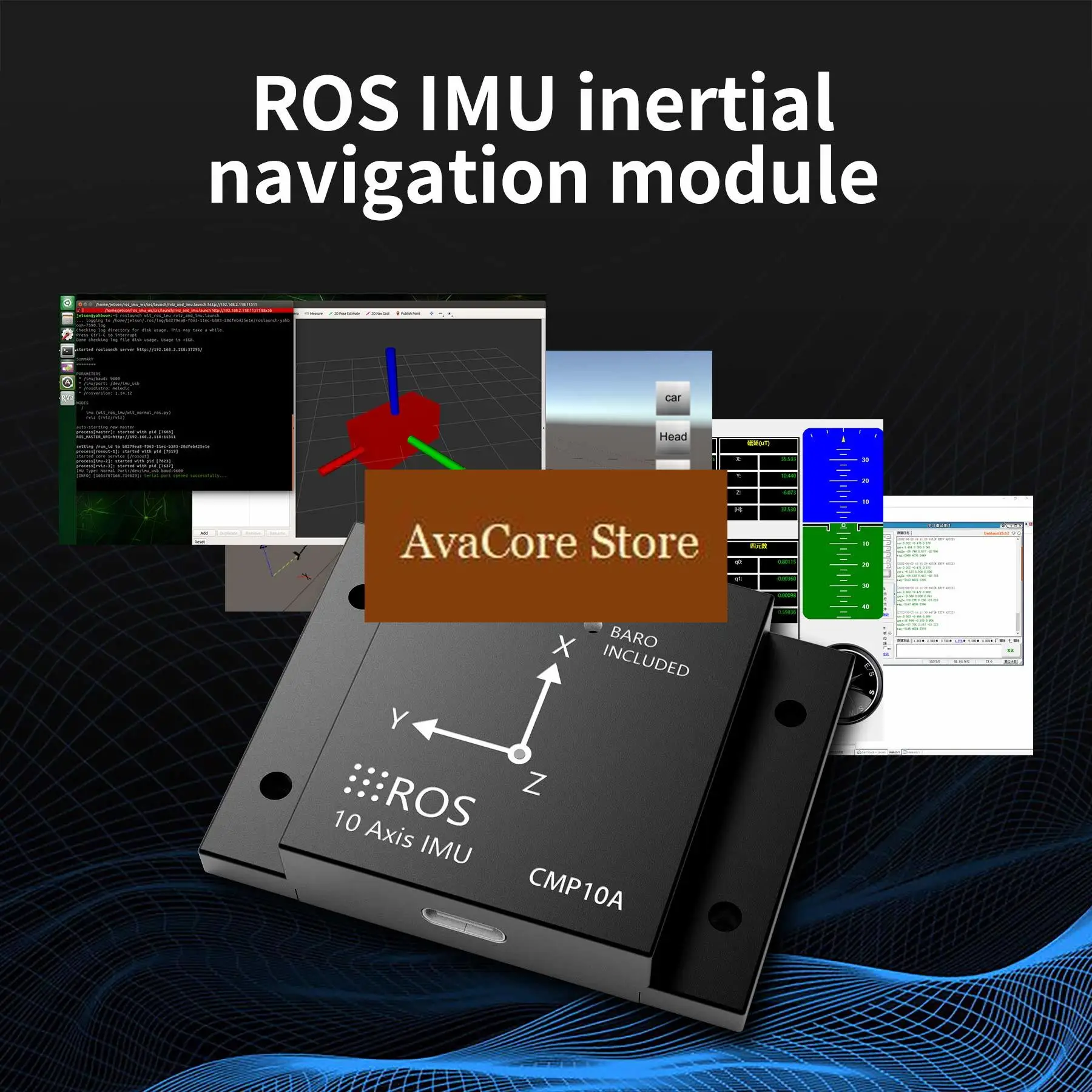 AvaCore10 Axis ARHS Attitude IMU Sensor Module with Kalman Filter Built-in High-Precision Gyroscope for DIY Robot Electronic Pro