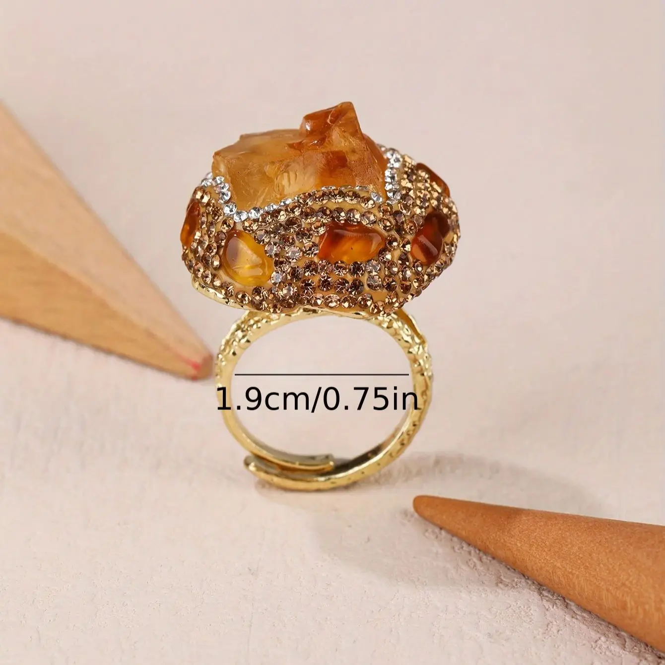 YEEVAA Vintage Punk Style Citrine Ring Healing Crystal Stone Adjustable Open Wide Gemstone Jewelry Gift
