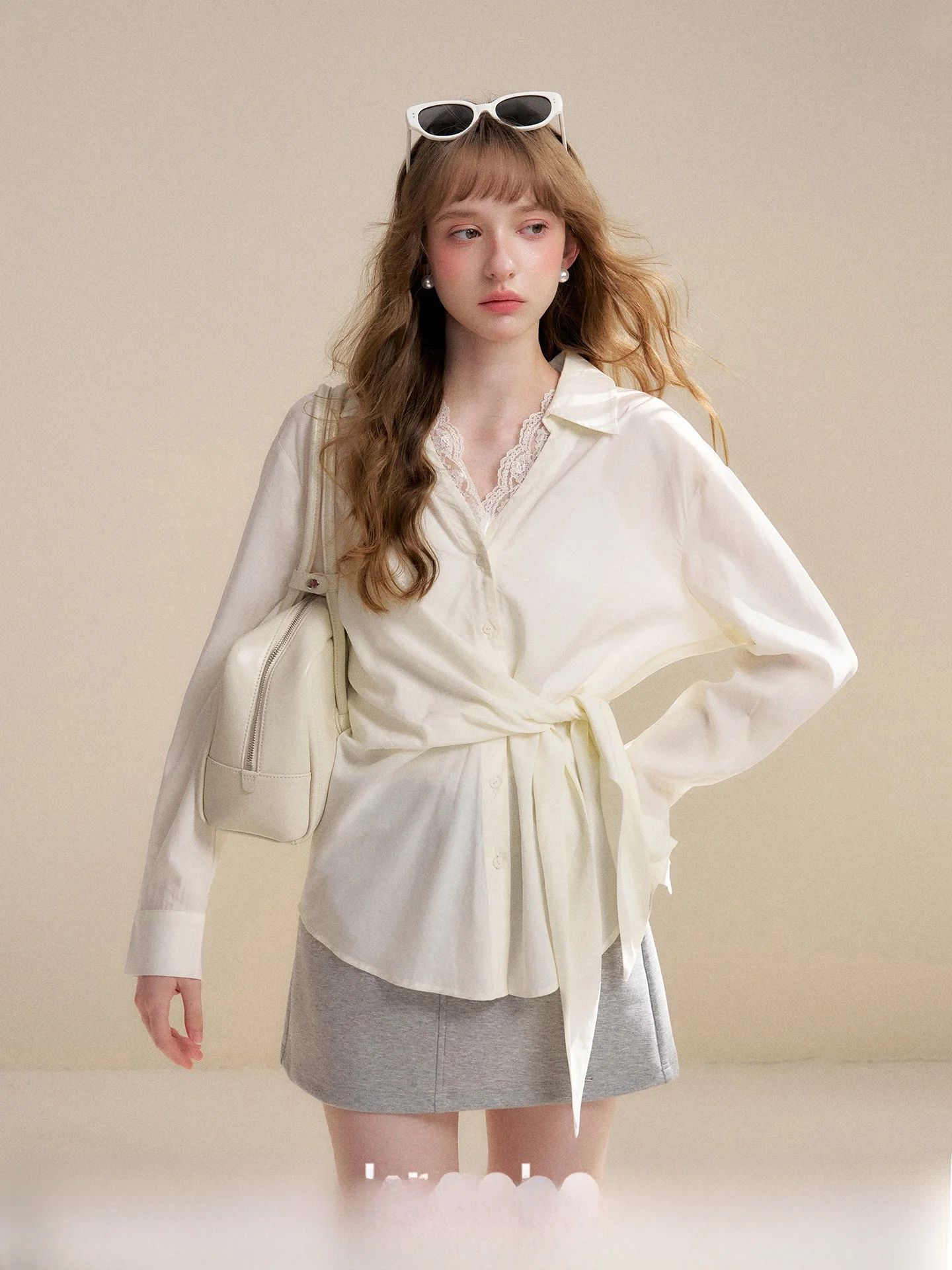 

Романтичный кружевной кардиган из мягкого лиоцелла с завязками по бокам, длинными рукавами и V-образным вырезом, женская модная модель весна 2026, стандартная длина