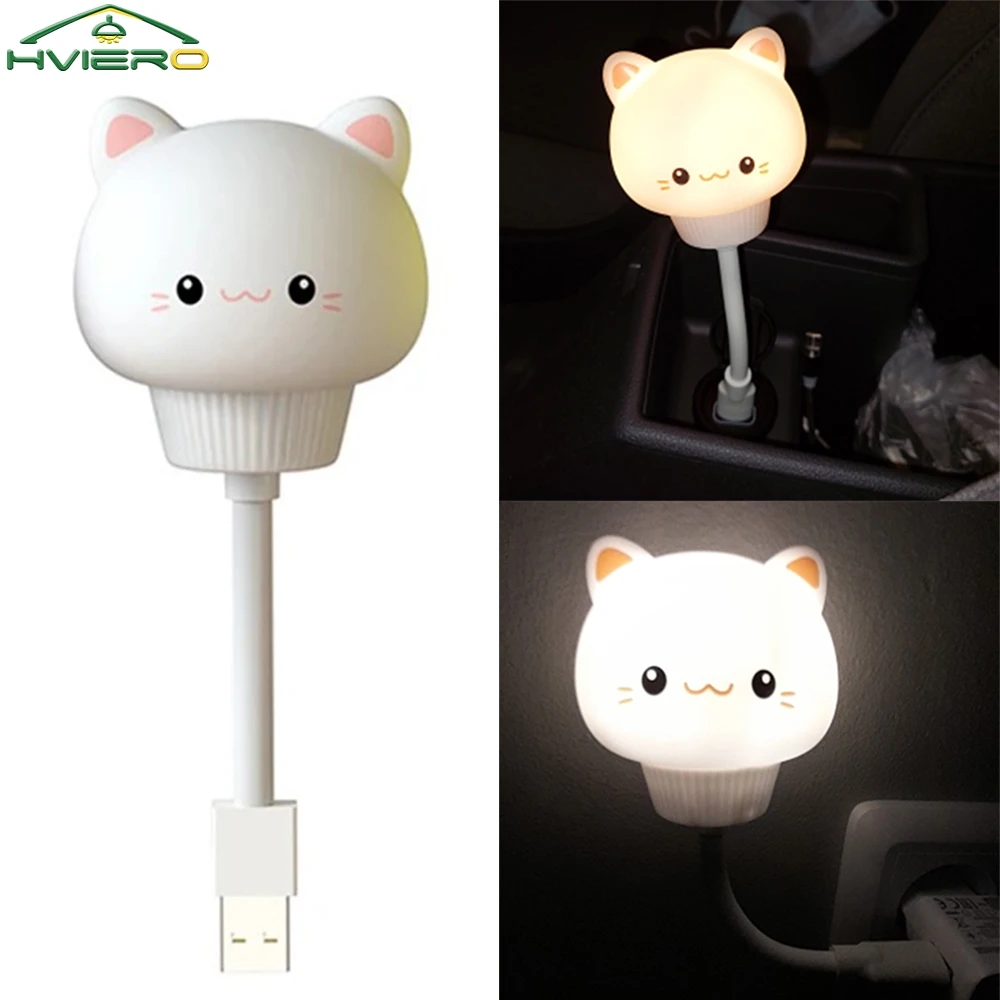 Children Night Lights Cute Cartoon Cat LED Lamp DC 5V USB Soft Remote Control for Baby Kid Bedroom Bedside Decor