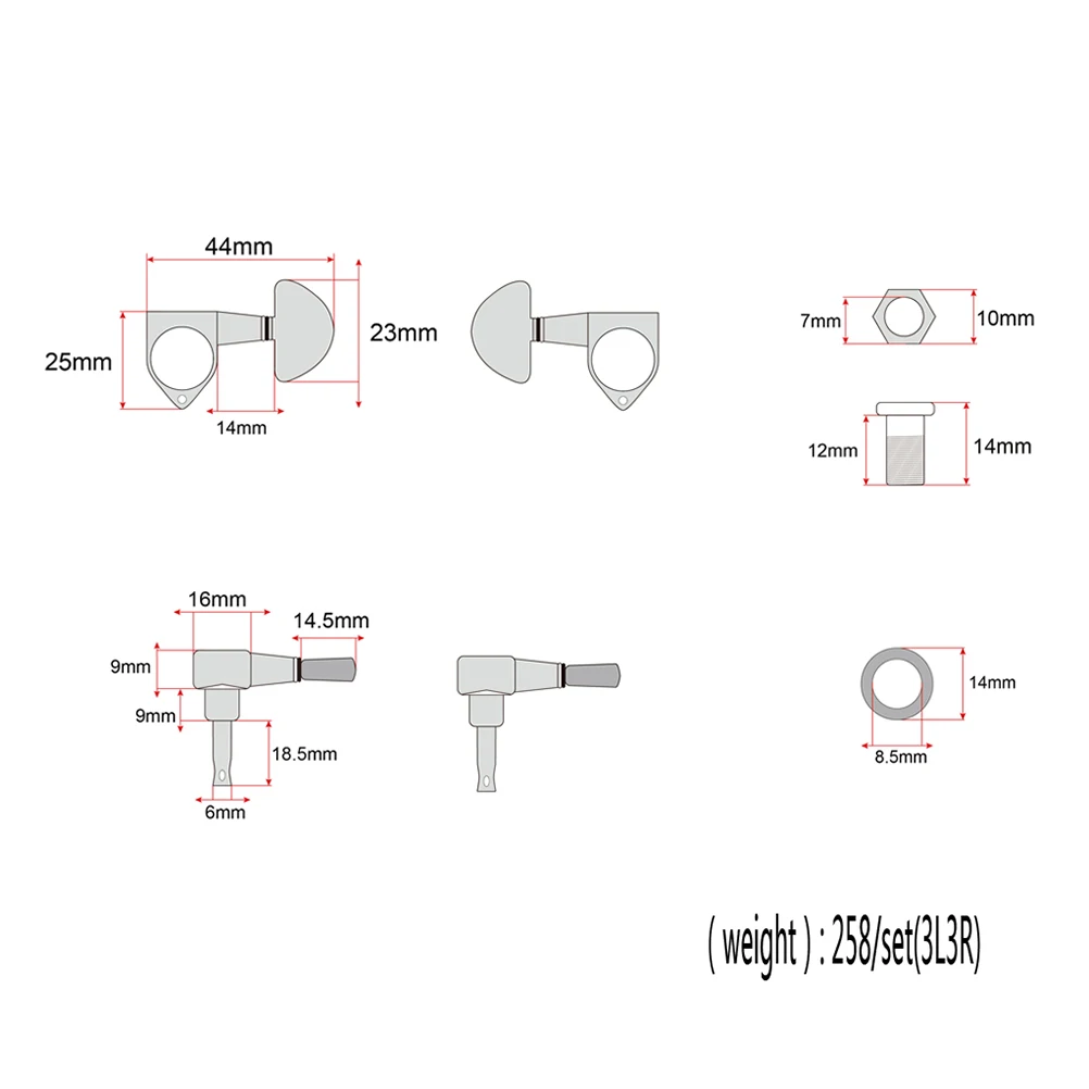 

1set Guitar Tuning Pegs 3L3R Heavy Duty Machine Heads For Electric Guitar Replacement Black