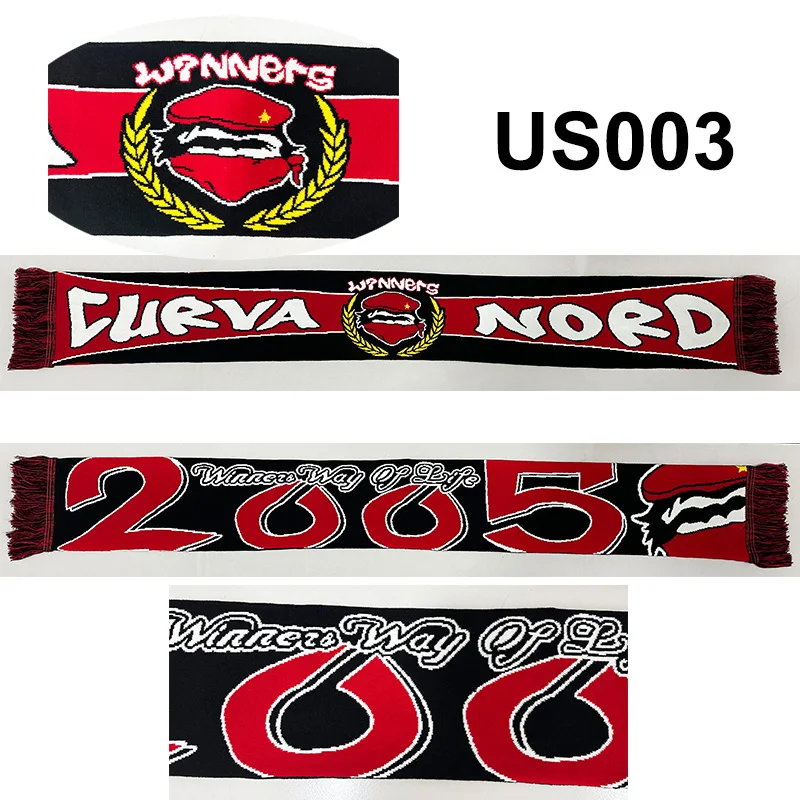 145*20 cm Size Winners Way of Life Curva Nord 2005 Scarf for Fans Double-faced Knitted US003