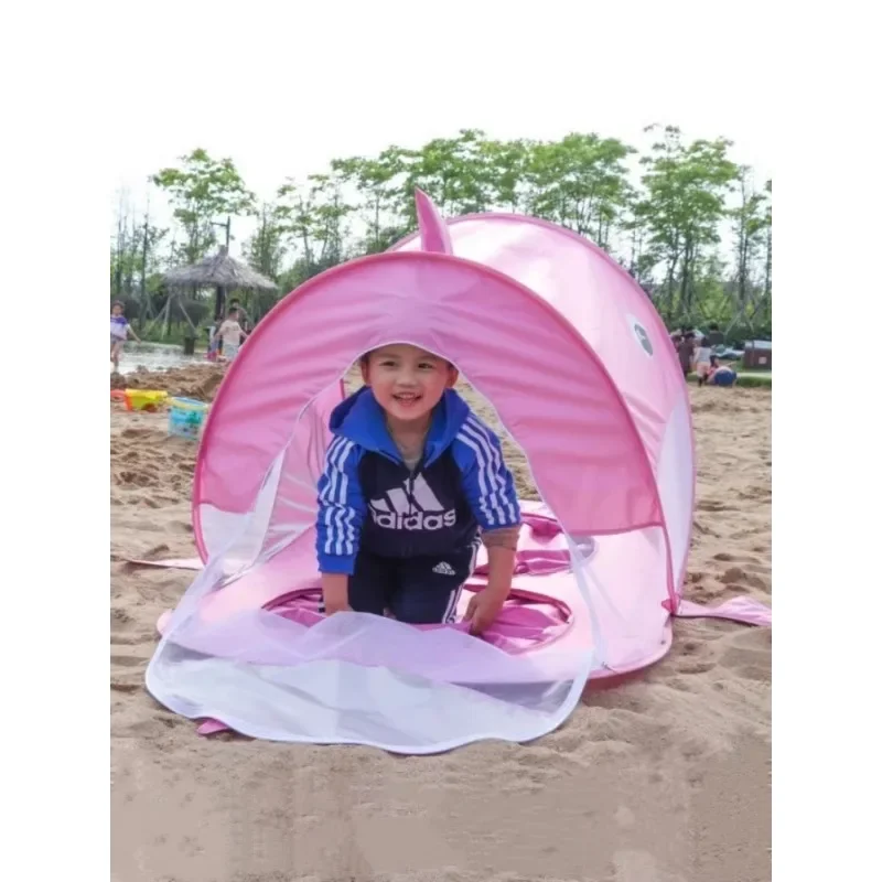 Children's Pool, Beach, Sand Digging, Water Playing Tent, Shark and Whale Beach, Single or Double Sunshade, Folding Portable Gam