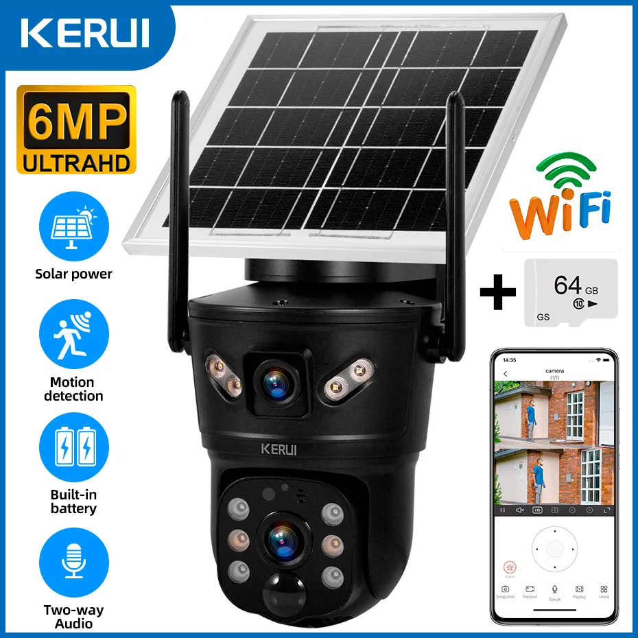 CORINA Outdoor Waterdichte 6MP 4G SIM WIFI Solar Camera Dual Lens Camera Zonnepaneel Home Security CCTV Video surveillance V380pro