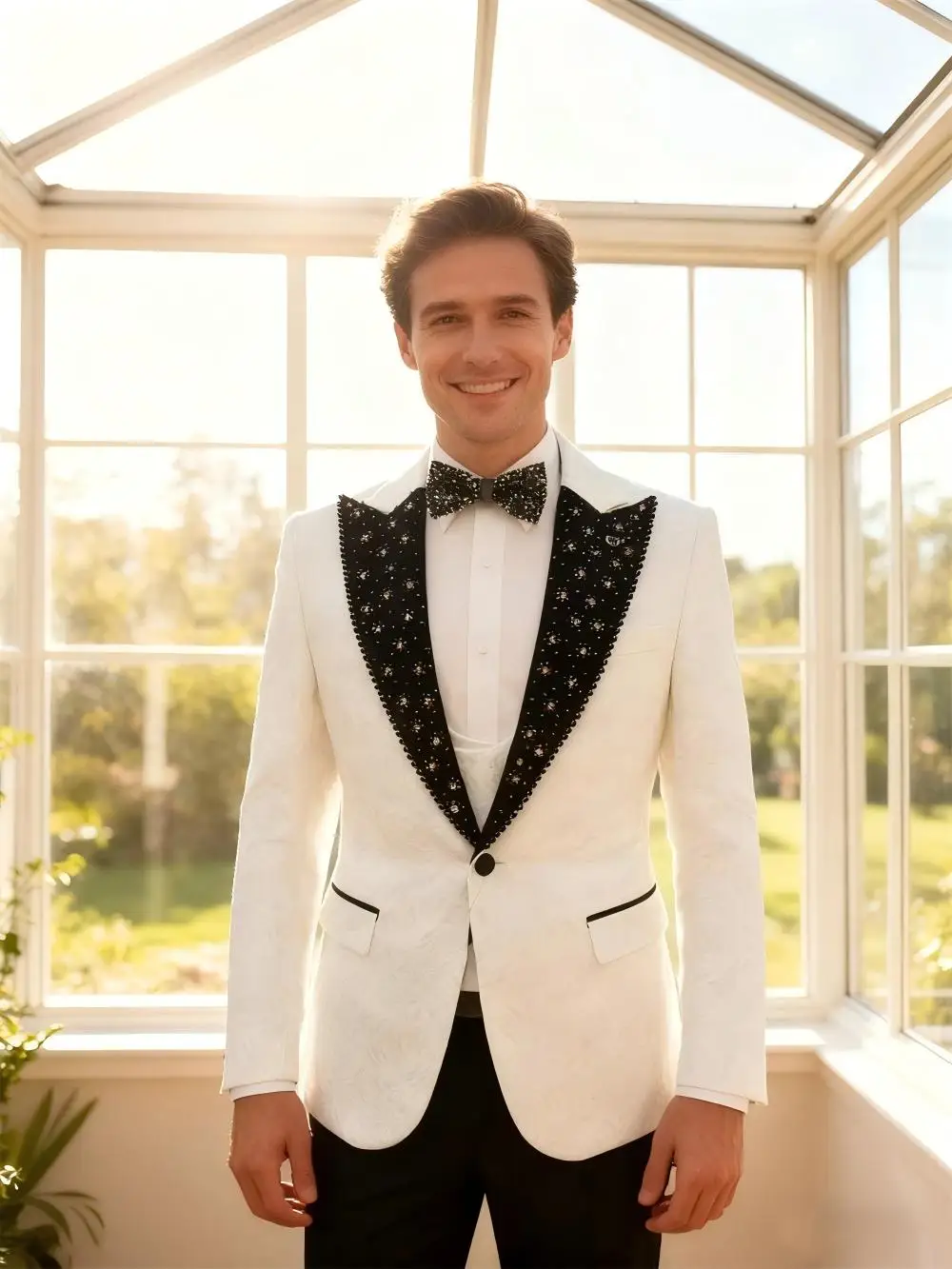 Latest Coat Pants Design White Paisley Beaded Lapel Men's Suit Wedding Tuxedo Groom Business Party Dance Best Man Suit Clothing