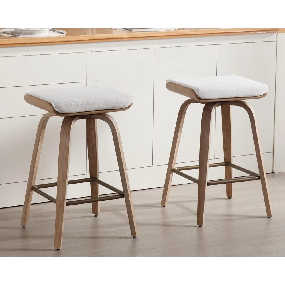 Conjunto de 4 bancos de bar giratórios sem encosto com altura de balcão de 26" com pernas de madeira e apoio para os pés, para bar doméstico