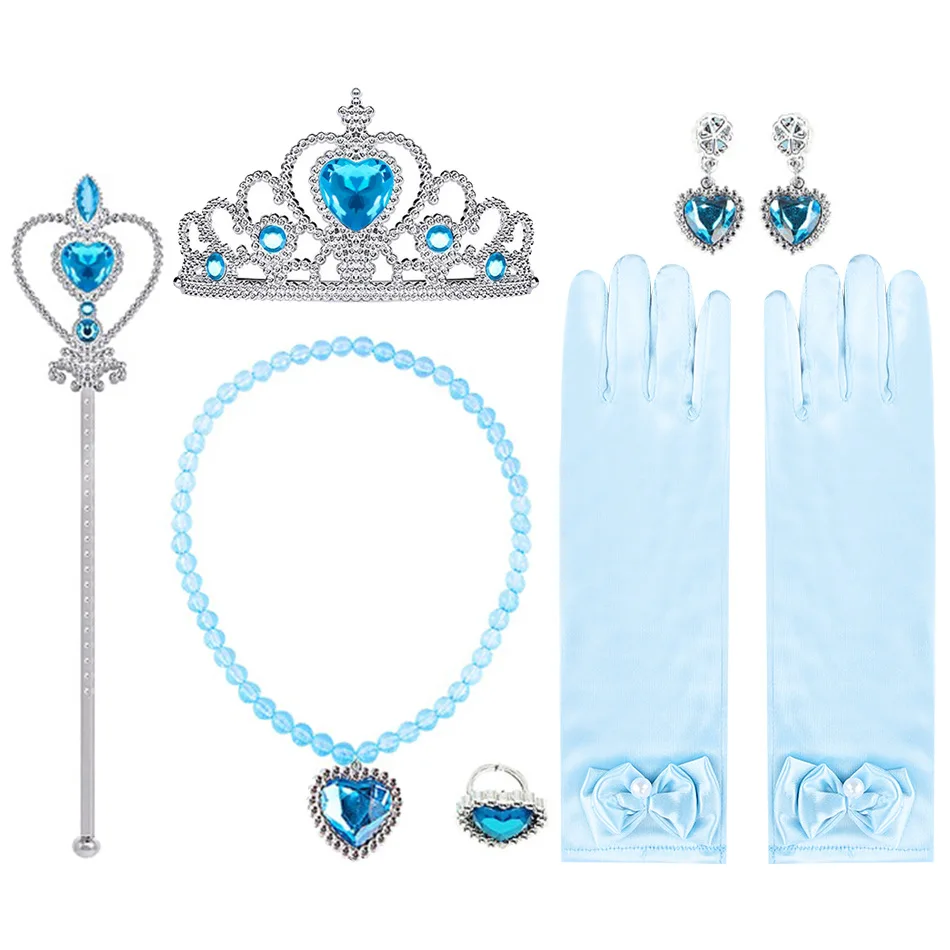 Princess Cinderella Girls Blue Butterfly Magic Wand Crown Crystal High Heel Necklace Dress Up Jerlwery Girl Cosplay Toy view 6