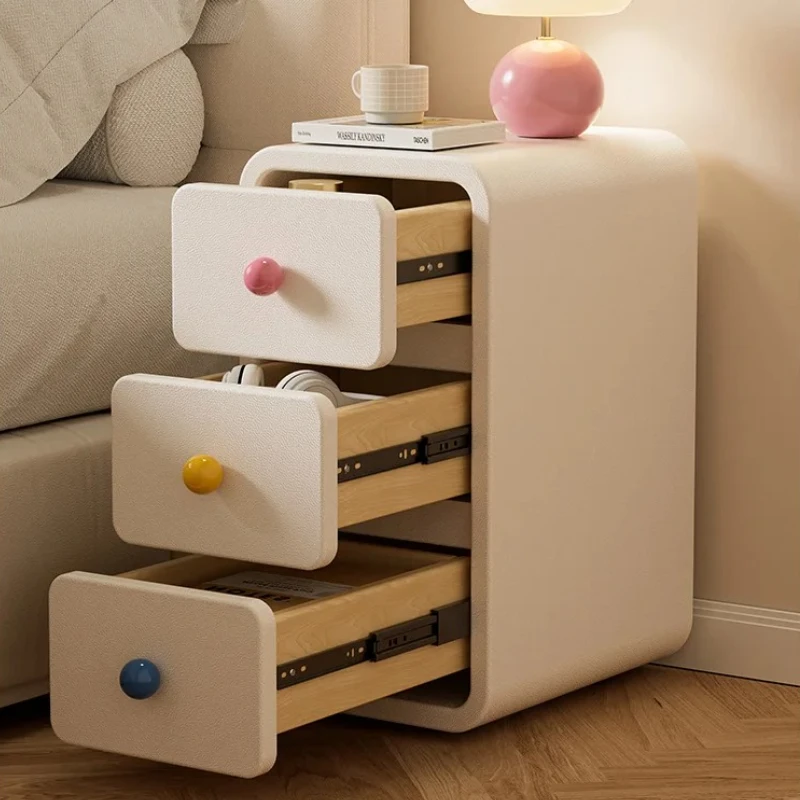 Wooden Nightstand Bedside Table with Storage Drawer Creative Leather Side Table Organizer for Boys