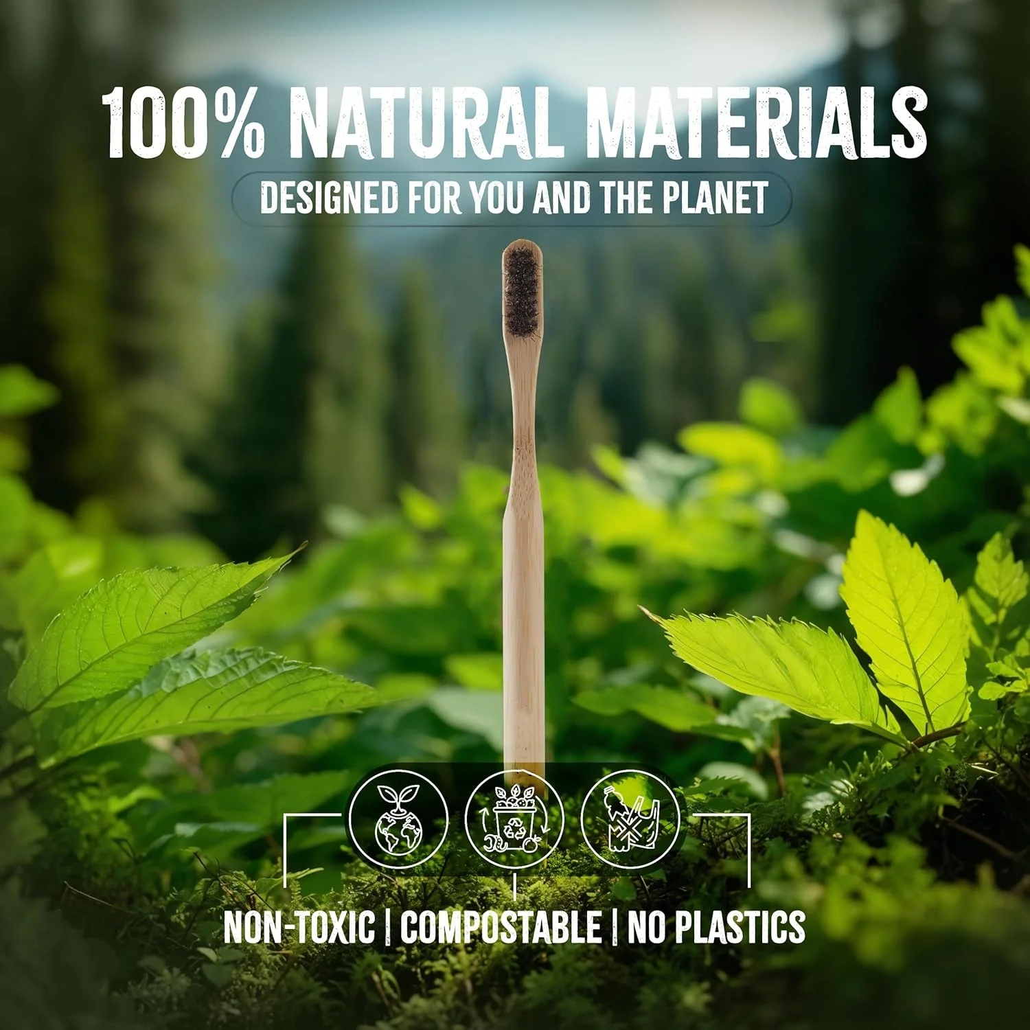 Horse Bristle Bamboo Toothbrushes (10-Pack) Plastic-Free, Biodegradable, Eco-Friendly