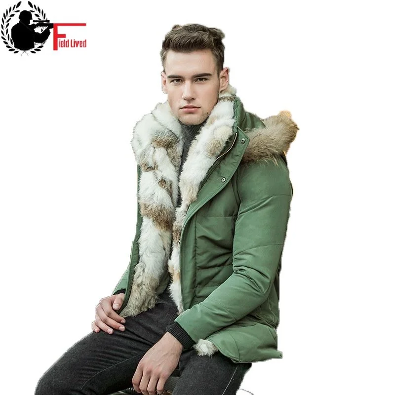 High Quality 2023 Men Winter Jackets White Duck Down Jacket Male Warm Coat Real Rabbit Fur Hooded Detachable Long Parka Luxury