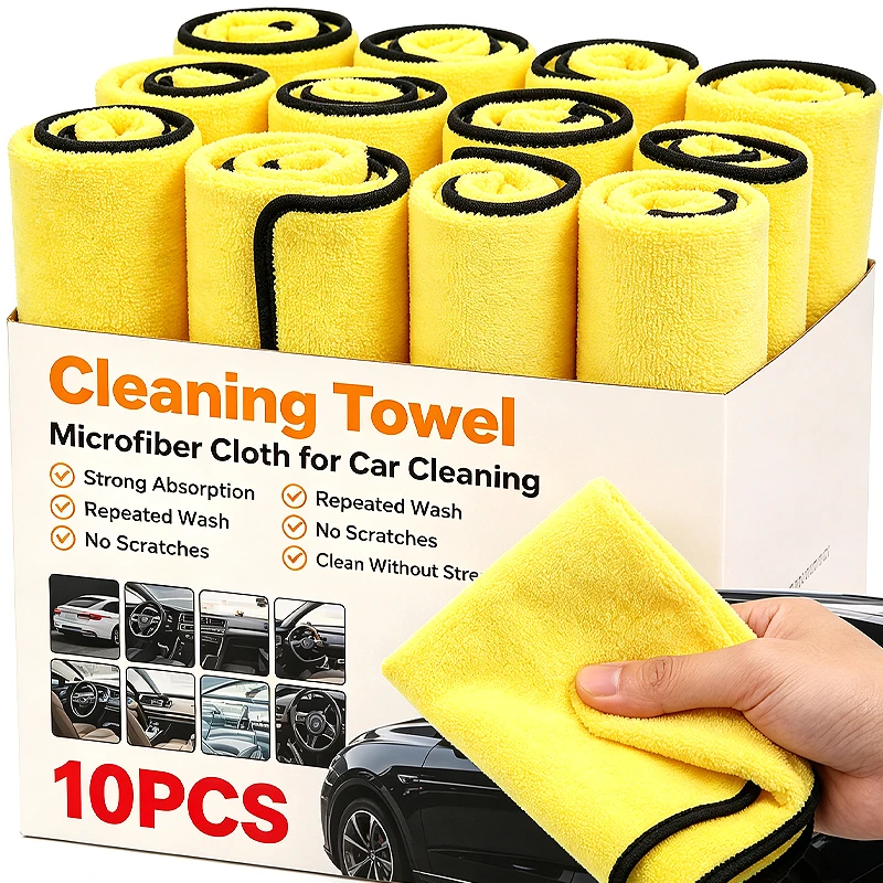 1/10Pcs Car Microfiber Cleaning Towel Car Drying Microfiber Towel Thicken Soft Double Layer Clean Rags Auto Wash Accessories