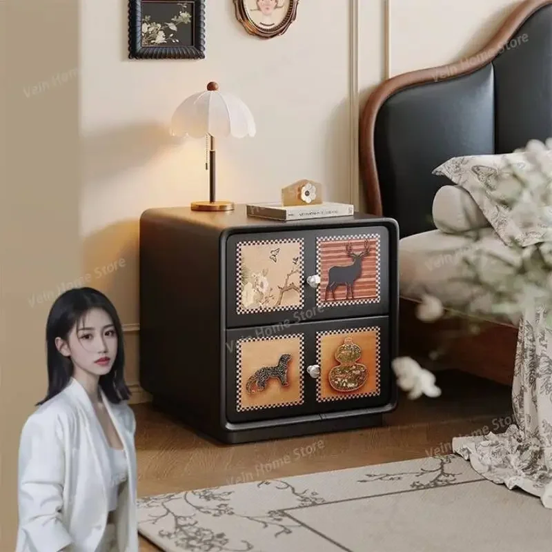 Japanese Secret Bedside Table Iron Removable Beige Grey Nightstand Dressers Drawers Mesita De Noche Dormitorio Home Furniture