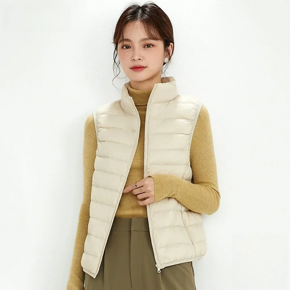 

Autumn Winter Women's Down Vest Jacket 2023 Ultralight White Duck Down Vest Coat Sleeveless Stand Collar Warm Portable Waistcoat