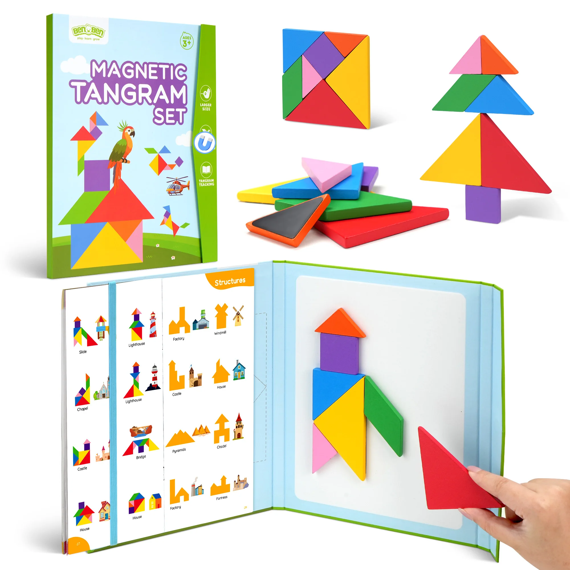 

1Set Wooden Magnetic Tangram Puzzle Book Educational Toys For Children Baby Kid Portable Montessori Learning Intelligence Gifts