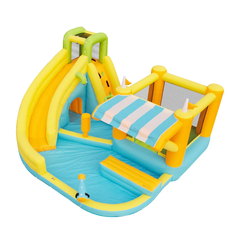 Opblaasbaar springkasteel waterpark voor kinderen met waterglijbaan & plonsbad, buitenspeelgoed voor in de tuin met luchtblazer