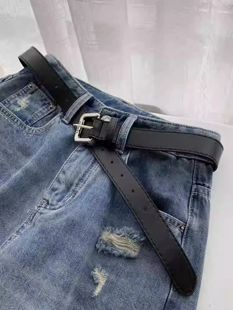 S-4XL Holes Women Short Denim Pants 2025 New High Waist Summer Wide Leg Pants Zipper Fly Casual Female Jeans Shorts