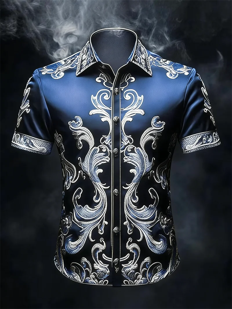 New Men's Casual Short-Sleeved Lapel Shirt 3D High-Quality Printed Fashionable Pattern Comfortable Shirt