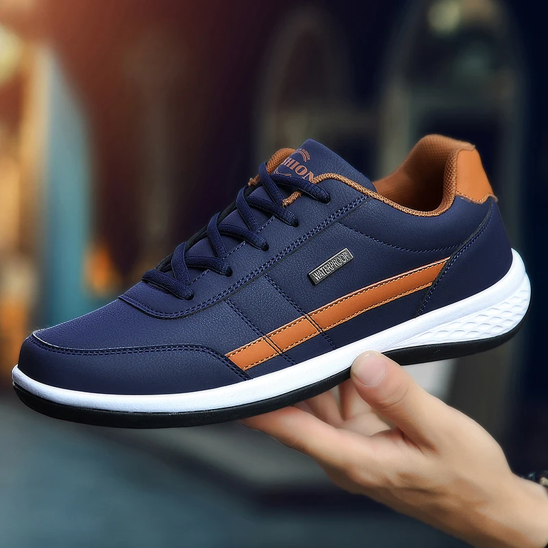 Zapatos informales de cuero para hombre, zapatillas deportivas ligeras e impermeables, transpirables, antideslizantes, planos con cordones, EU 38-48