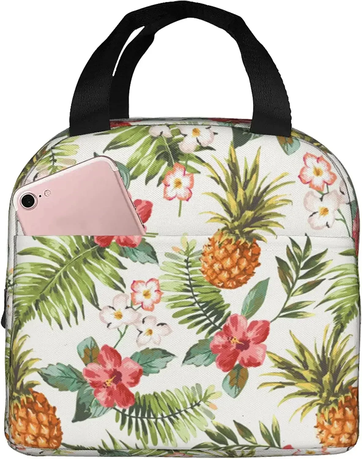 Hawaiian Tropical Pineapple Lunch Bags for Women Insulated Lunch Box Cooler Thermal Tote Bag for Work School Hiking Picnic