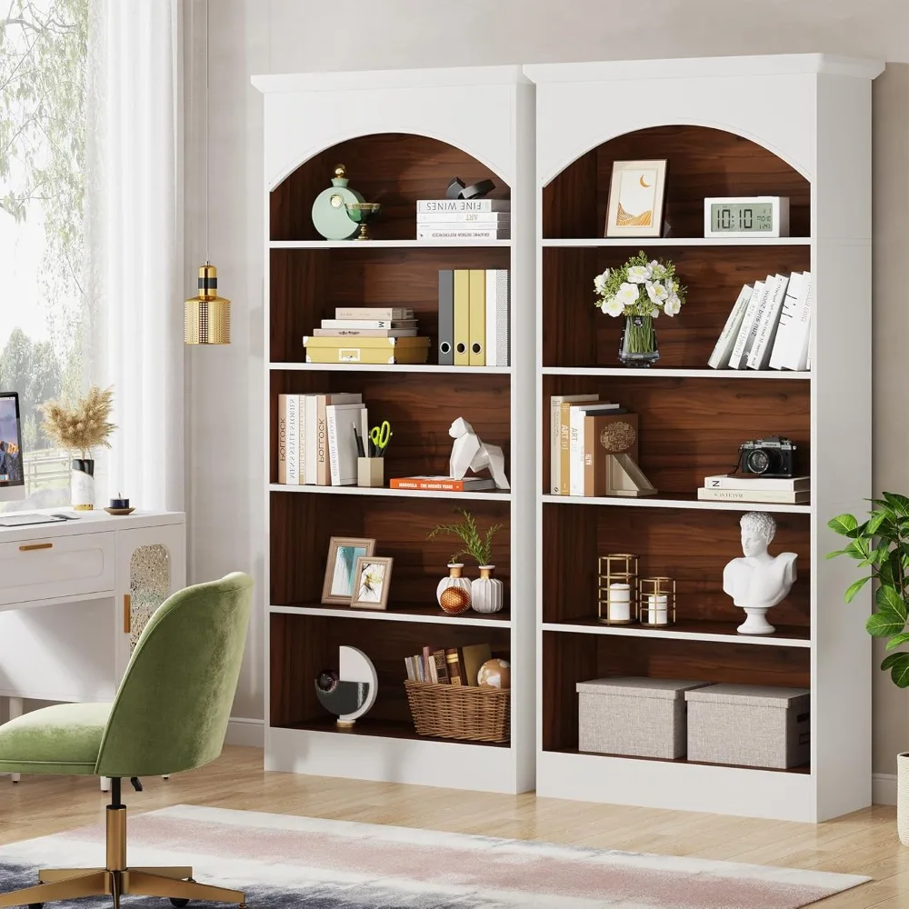 

70.9 White Bookcase, 5-shelf High Bookcase with Open Shelves, Wooden Vintage Freestanding Bookcase