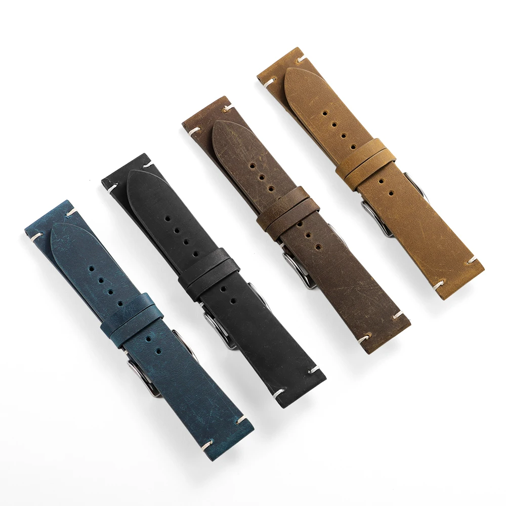 18mm 20mm 21mm 22mm Öl-Wachs-Leder-Uhrenarmband Braun Weiches Vintage-Armband für Herren Handgefertigtes Genähtes Rindslederband für Omega-Uhren – Detail 19