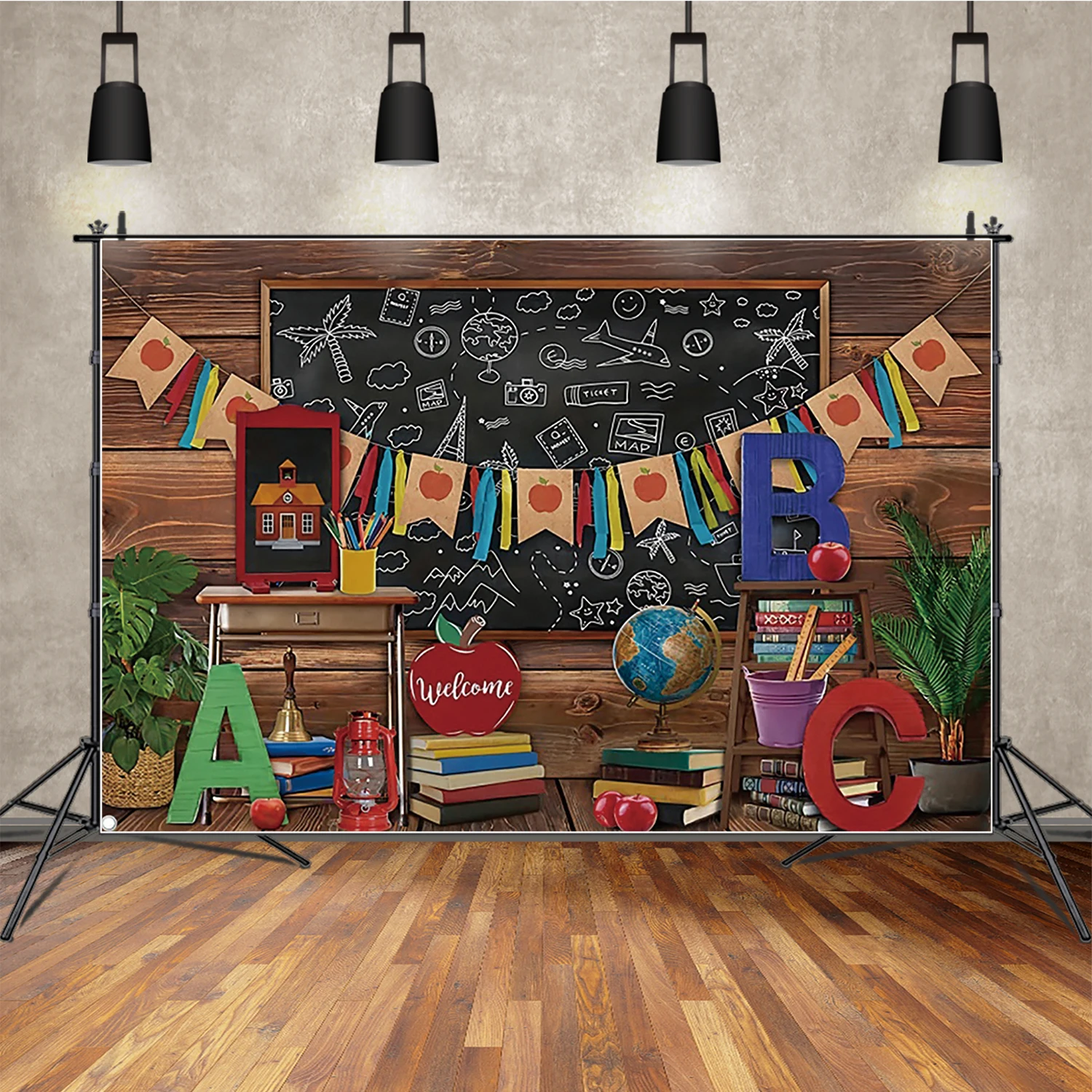 MOON.QG Kindergarten Back To School Decoration Backdrop Blackboard Chalkboard Newspaper Graffiti Preschool Photozone Background