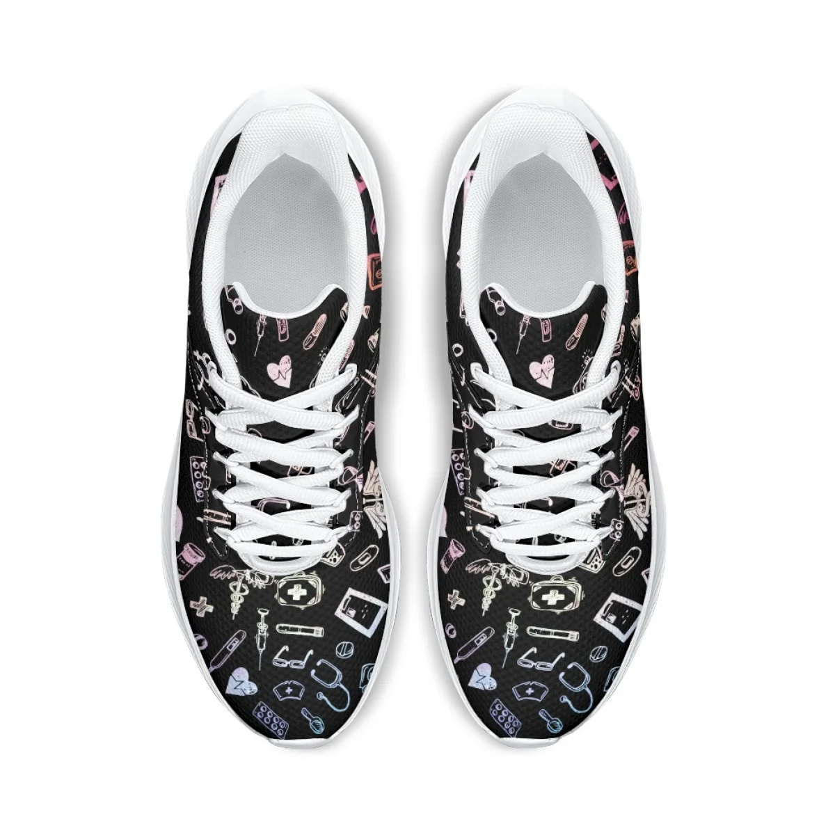 Fashion Style Print Teenager Mesh Sneaker Hospital Work Doctor Nurse Portable Shoes Convenient Breathable Lace Up Footwear Flats