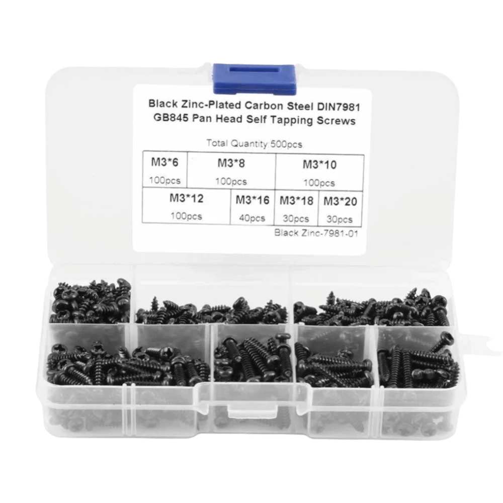 400pcs/500pcs Cross Recessed Head Self Tapping Screws Button Head Cross Drive Pan Head Screws Self Tapping Black Finish