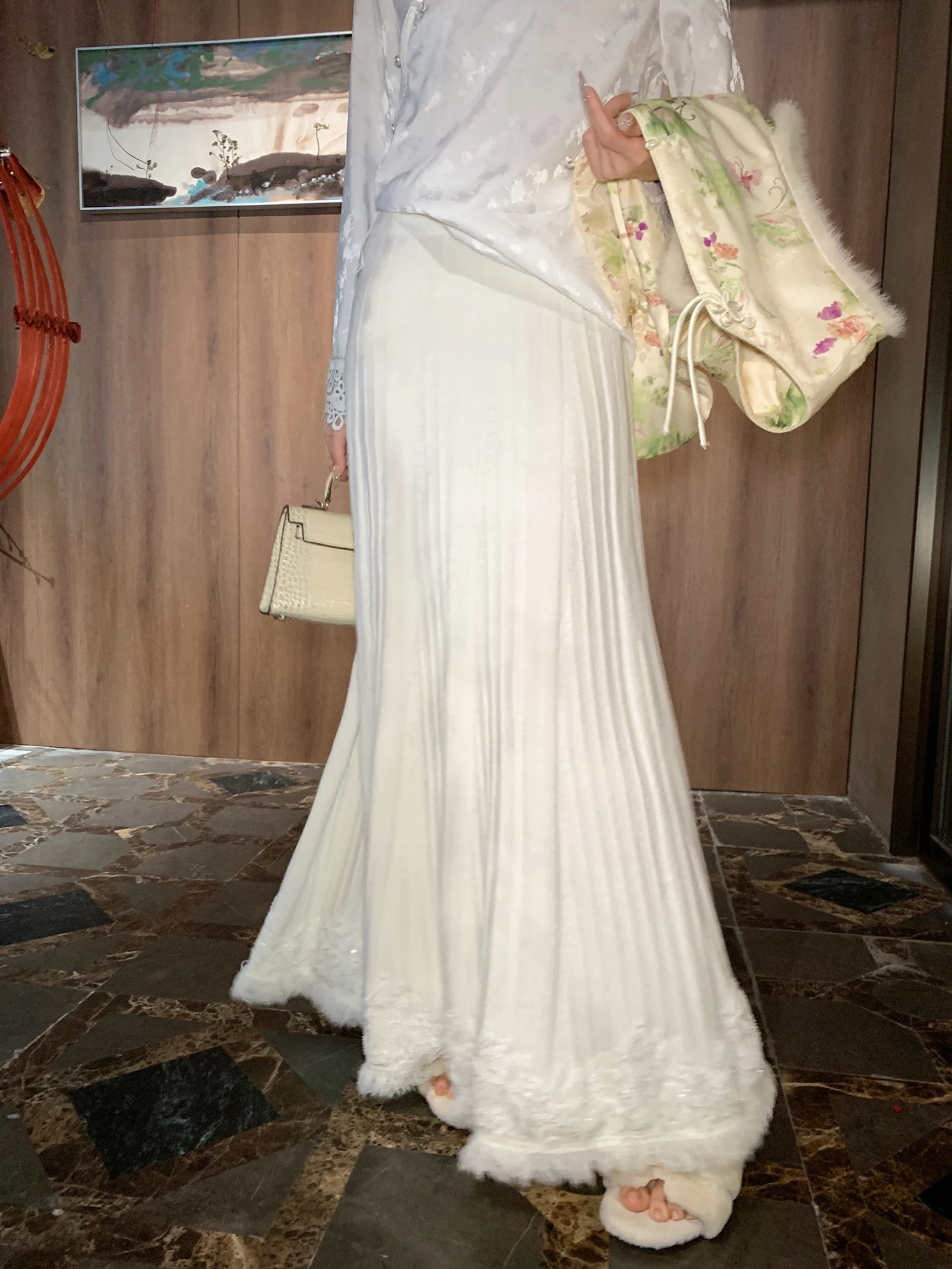 

Gogogo Home Knitted Mid-Length f Skirt Women's Spring 2026 New Lace Splicing Slimming Versatile Fi Tail Skirt