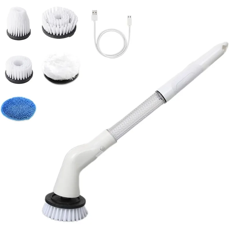 Electric Scrubbers High Speed Rotate Scrubbers with 5 Replaceable Brush Heads and Adjust Extension Handle New Power Cleaning