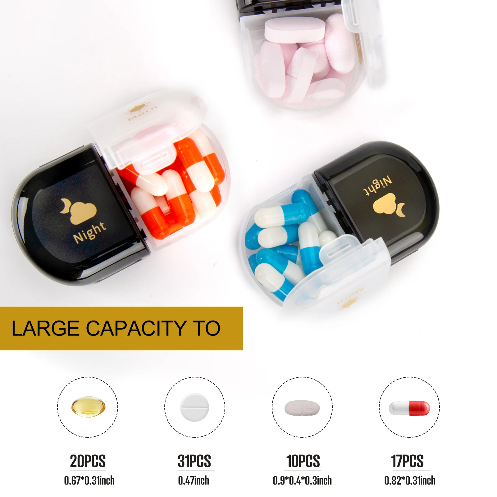 14 Compartment Plastic Vitamin Medicine Case Weekly Pill Box with Lid for One Or Two Daily Doses Medicine Organizer