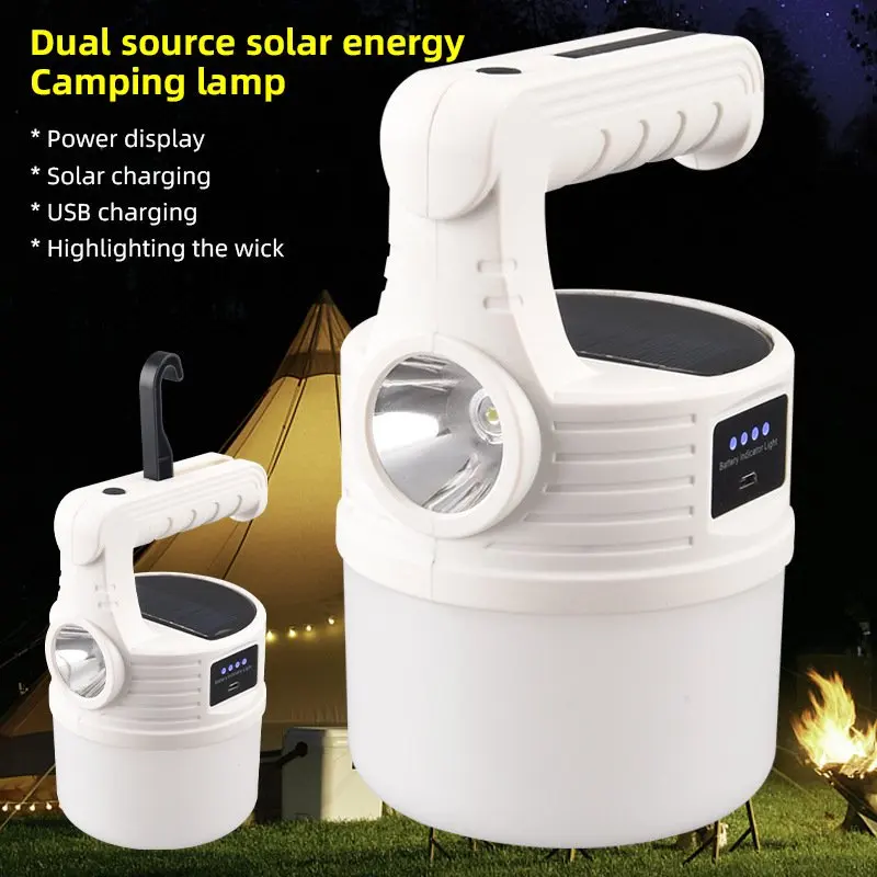 

Solar Powered LED Camping Lantern & Flashlight USB Rechargeable Portable Tent Light with Battery Indicator for Camping Emergency