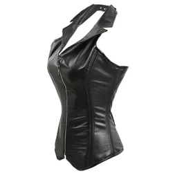 Leather Corsets and Bustiers Sexy Women's Lace Up Plus Size Overbust Corselet Gothic Zipper Waist Trainer Corset Top Vest